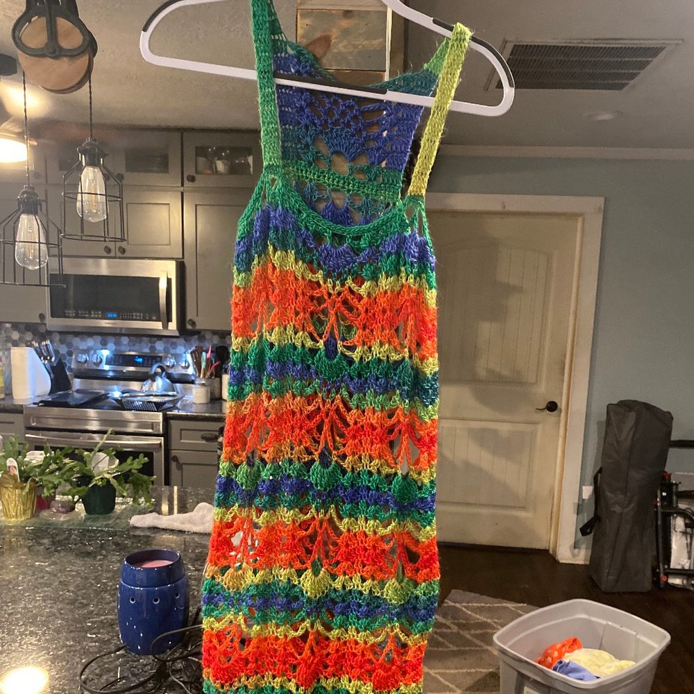 Crocheted Rainbow beach coverup